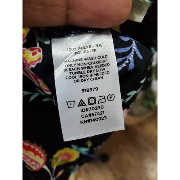 Loft Women's Black Floral 100% Polyester Round Neck Long Sleeve Blouse Size M - Picture 9 of 10